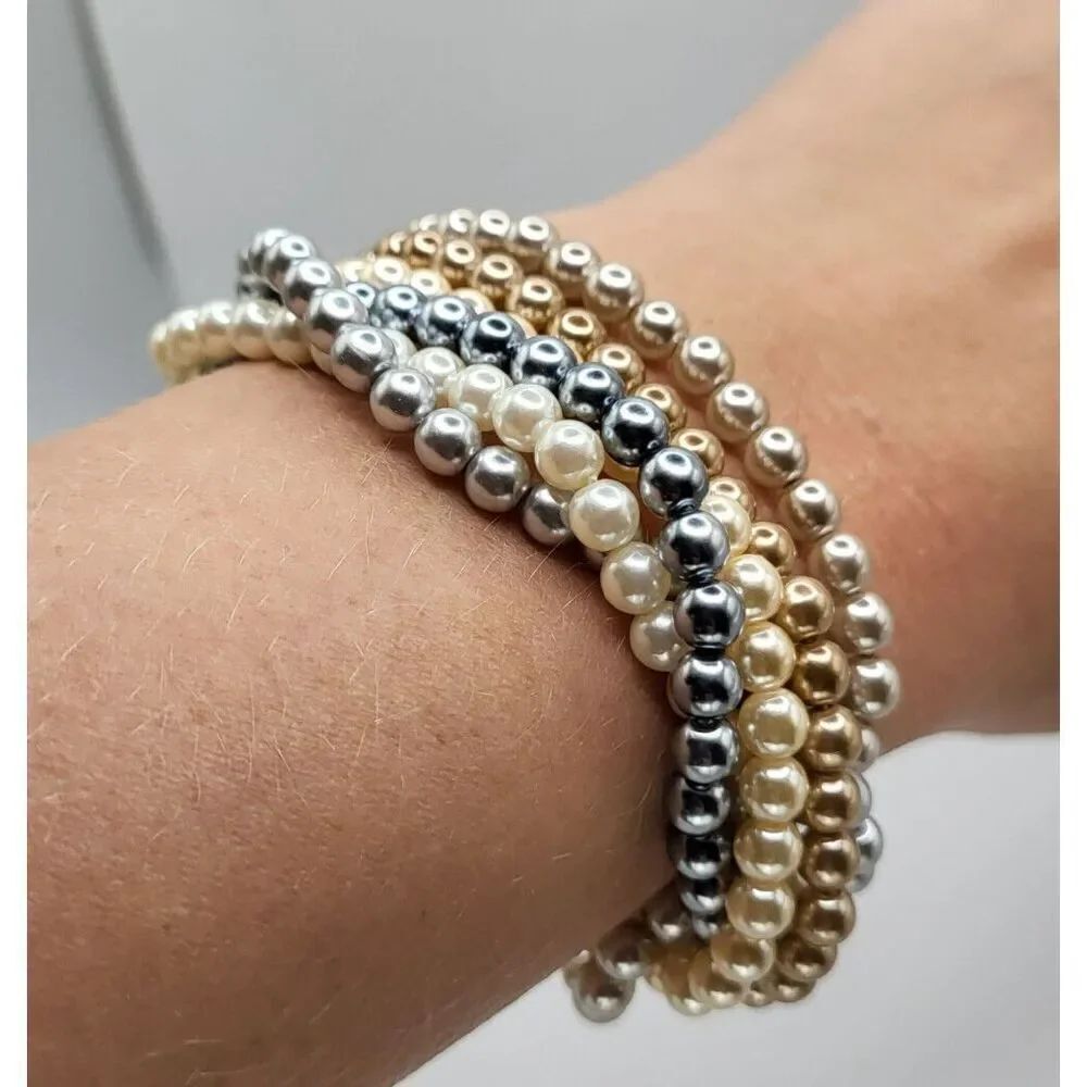Multicolor Multistrand Pearl Bracelet Grey and Beige 7.5 in